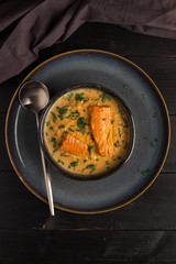 Salmon creame soupe in bowl
