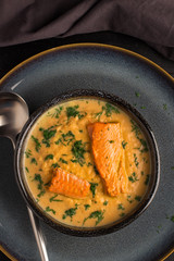 Salmon creame soupe in bowl