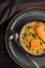 Salmon creame soupe in bowl