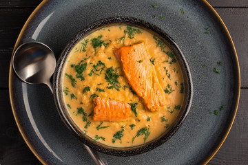 Salmon creame soupe in bowl