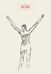 Woman hands up victory glory drawn vector sketch