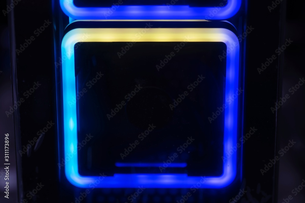 Poster close up of computer rgb gaming, illuminated by colored led