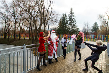 a thematic series of photos Xmas X-mas No More a group of beautiful hooligans meets Santa turning...