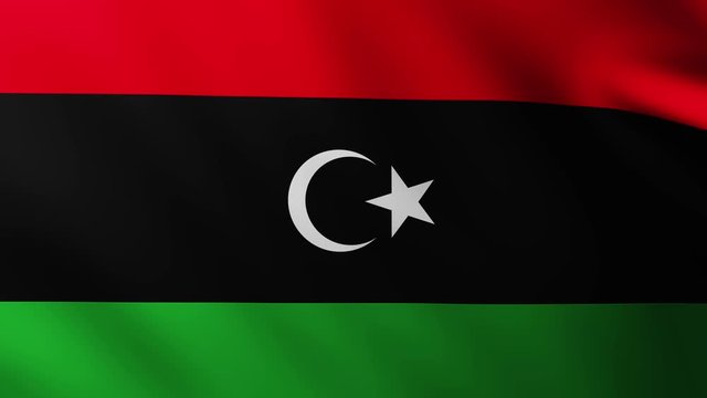 Large Libyan Flag fullscreen background fluttering in the wind