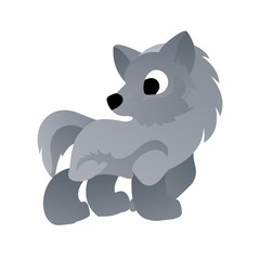 Illustration of Gray Wolf Cartoon, Cute Funny Character with, Flat Design