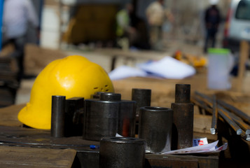Fototapeta premium Industrial helmets and project materials