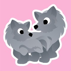 Stickers of Gray Wolf Giraffes Cartoon, Cute Funny Character with, Flat Design