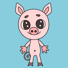 emoticon with a cool pig, who is standing and smiling, color vector illustration