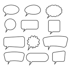Fototapeta premium Speech Bubbles Set of Outlined Circle Distorted Rectangle and Square Blank Trendy Shapes, Black Elements on White Background, Vector Flat Graphic Design