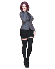 Beautiful brunette woman in black blazer and long boots.