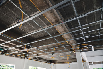 Datails of House Ceiling in Construction Process. House Renovation Concept