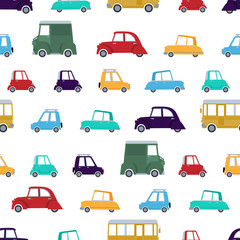 Seamless pattern vector with cute retro cars.