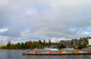 Fototapeta na wymiar Rainbow in Bowness-on-Windermere on Lake Windermere