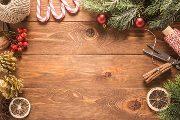 Christmas decoration on wooden background	