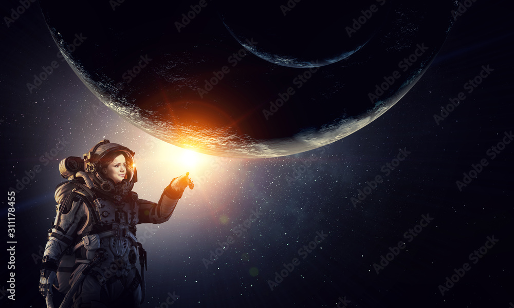 Wall mural exploring outer space. mixed media