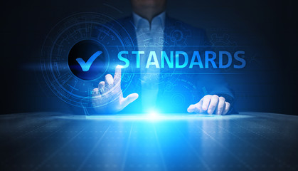 Standard. Quality control. ISO certification, assurance and guarantee. Internet business technology concept.