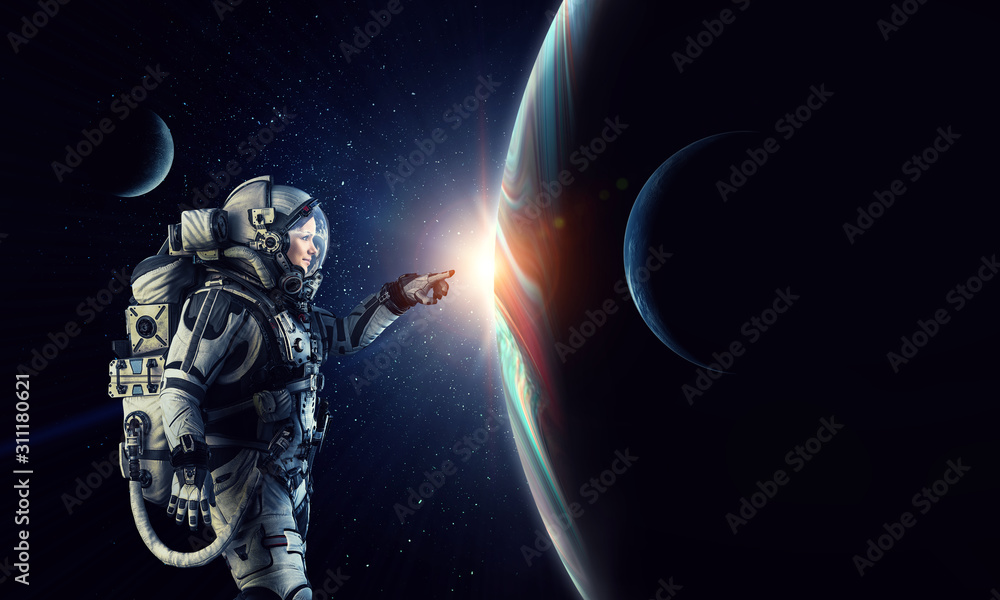 Wall mural exploring outer space. mixed media