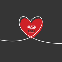 Black Friday Sale with glitch Heart in continuous drawing lines in a flat style in continuous drawing lines. The work of flat design. Symbol of love and tenderness