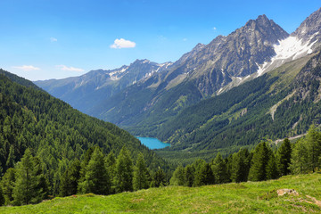 Obraz premium Italian Anterselva Lake from Stalle Pass, Italy