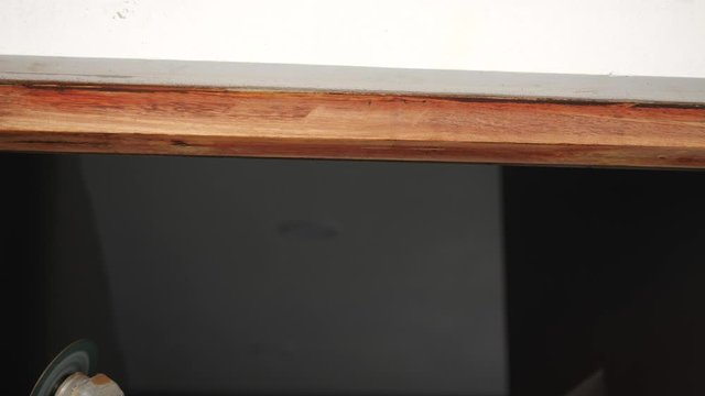 Woodworking. Sanding or cutting on wood in 4k slow motion
