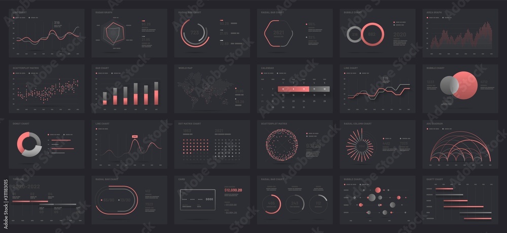 Poster big set of infographics on a dark background. use in presentation templates, mobile app and corporat