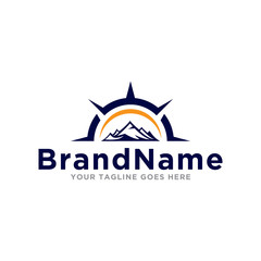 Compass logo icon vector. Compass adventure mountain logo illustration. Simple design on white background.