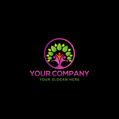 Creative people green tree logo design