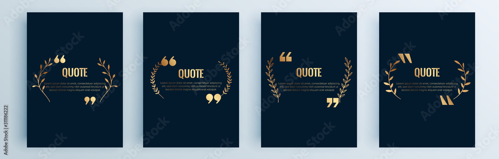 Poster quote frames blank templates set. text in brackets, citation empty speech bubbles, quote bubbles. te