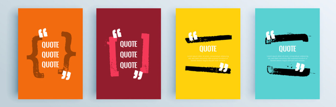 Quote frames blank templates set. Text in brackets, citation empty speech bubbles, quote bubbles. Textbox isolated on color background. Vector illustration.