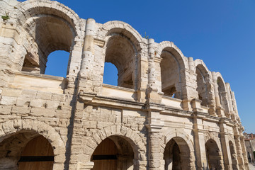 Obraz premium Arles Amphitheatre in France. Ancient Roman arena in Provence.
