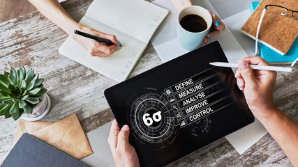 Six sigma diagram, lean manufacturing industrial concept on screen.