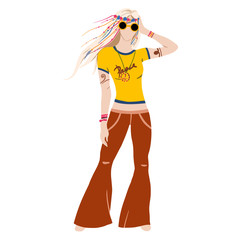 Hippie girl isolated on white background. Vector