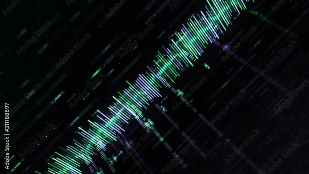 Poster abstract colorful equalizer matrix-style on black background. animation. music track or business cha