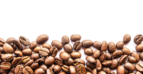 flame with coffee beans on white background