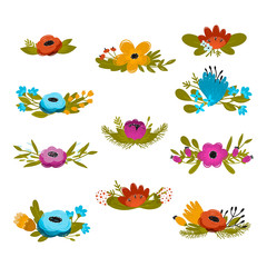 Vector spring summer flowers bouquets big collection