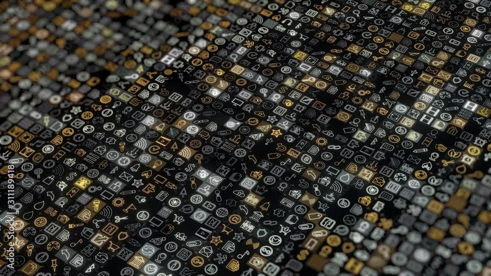 Aufkleber abstract background emoji icons. animation. many small color cells with drawings of objects form sol