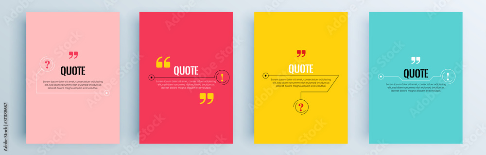 Poster quote frames blank templates set. text in brackets, citation empty speech bubbles, quote bubbles. te
