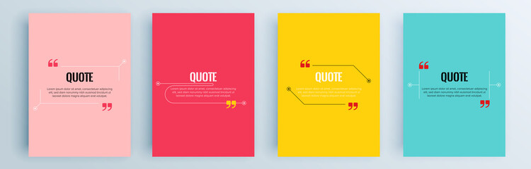 Quote frames blank templates set. Text in brackets, citation empty speech bubbles, quote bubbles. Textbox isolated on color background. Vector illustration. - obrazy, fototapety, plakaty