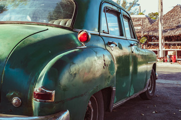 Detail of old historic car on the streets of Cuba