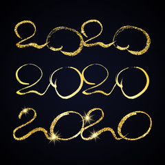2020 gold glitter lettering and hand drawn numbers