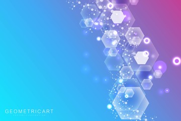 Modern futuristic background of the scientific hexagonal pattern. Virtual abstract background with particle, molecule structure for medical, technology, chemistry, science. Social network vector
