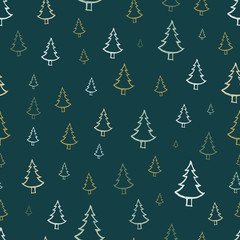 Obraz premium Seamless pattern with hand drawn Christmas trees