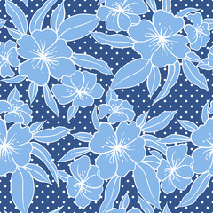 light blue floral pattern o a tiny polka dot background