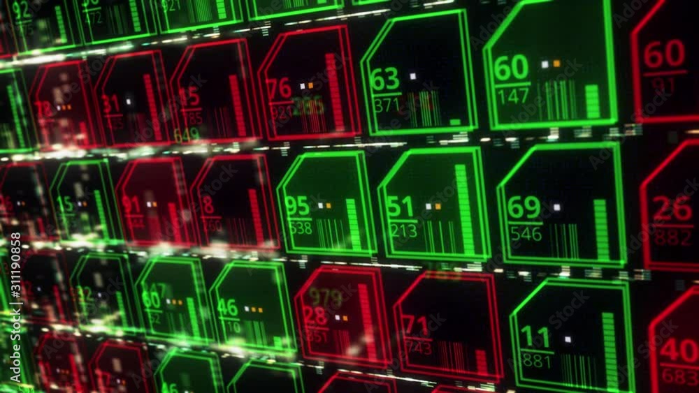Poster futuristic computer interface background with cells. animation. lots of glowing cells and numbers in