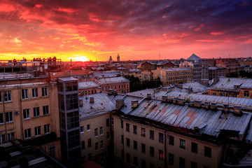 sunset in St. Petersburg view from the roof