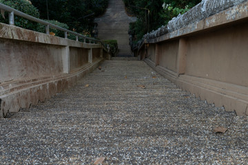 Stair high to the bottom at Wat Sai Ngam Chanthaburi Thailand.