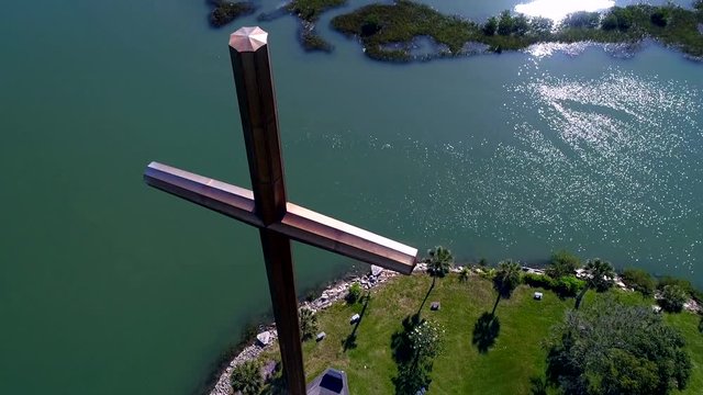 ReligiousCrossLandmarkAerial4K