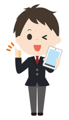 男子　学生　携帯電話　バッチリ