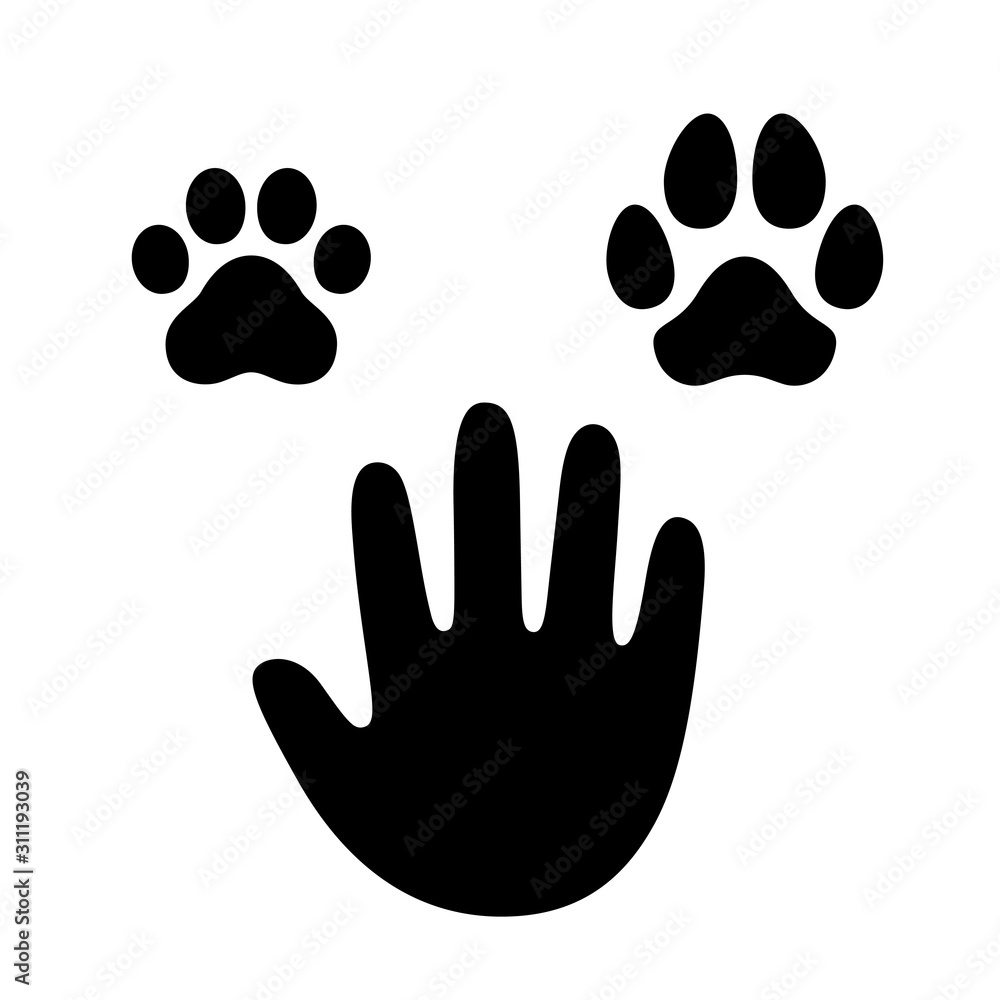 Wall mural human hand with dog and cat paw - Wall murals