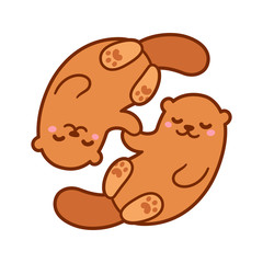 Cute cartoon otter couple